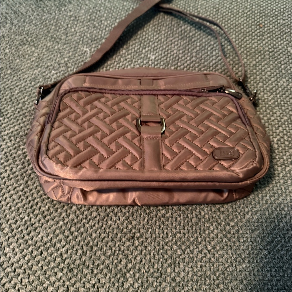 Brown Quilted Crossbody Bag with Patterned Interior